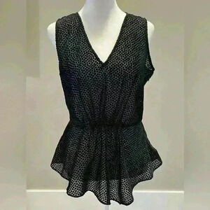 Victorian Goth sheer black polka dots peplum sleeves top V-neck